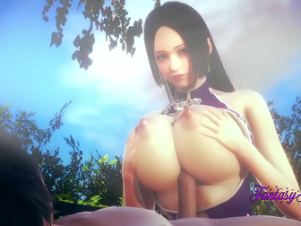 Cowgirl in the Garden: Boa Hancock's Sultry Rubdown with 3D Hentai Tits and Boobjob